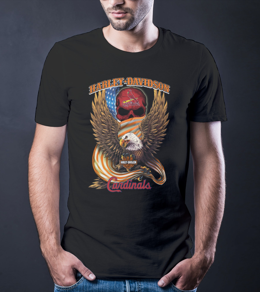 Harley Davidson St Louis Cardinals Cycles Eagle Flag T-Shirt