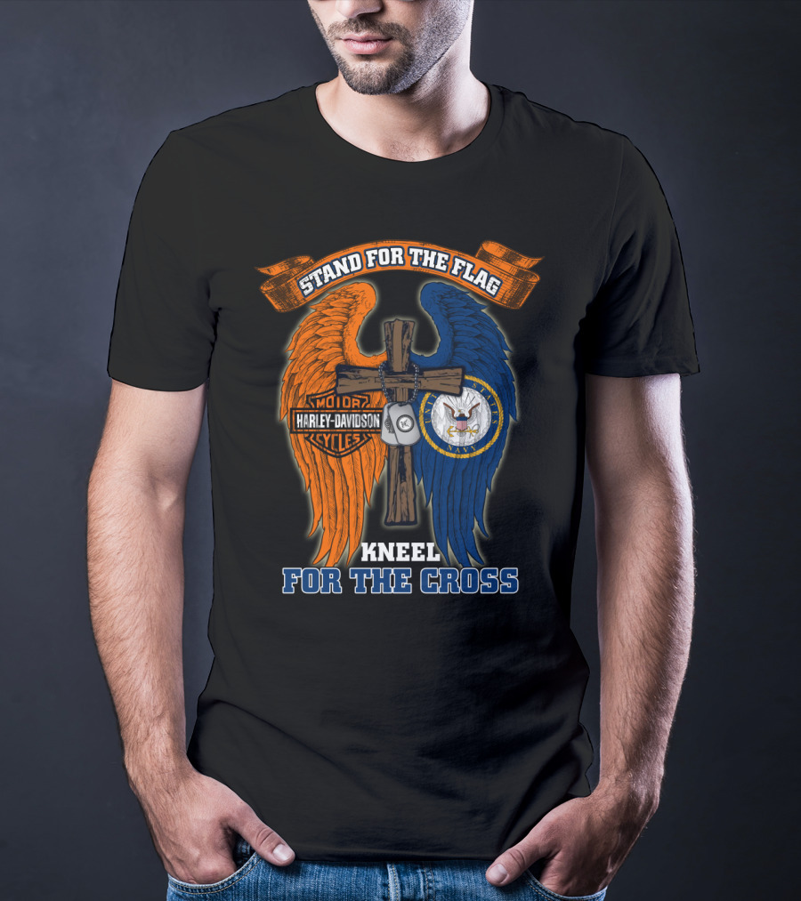 Stand For The Flag Harley Davidson Us Navy Kneel For The Cross T-Shirt