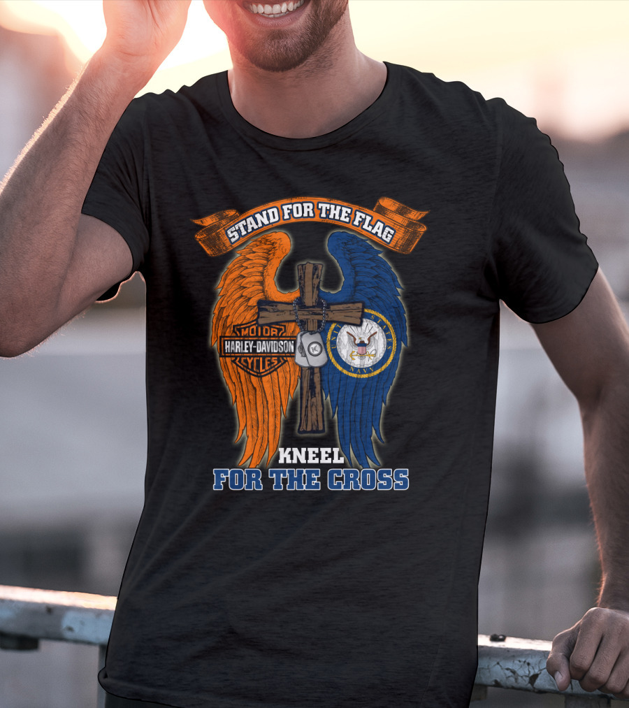 Stand For The Flag Harley Davidson Us Navy Kneel For The Cross T-Shirt