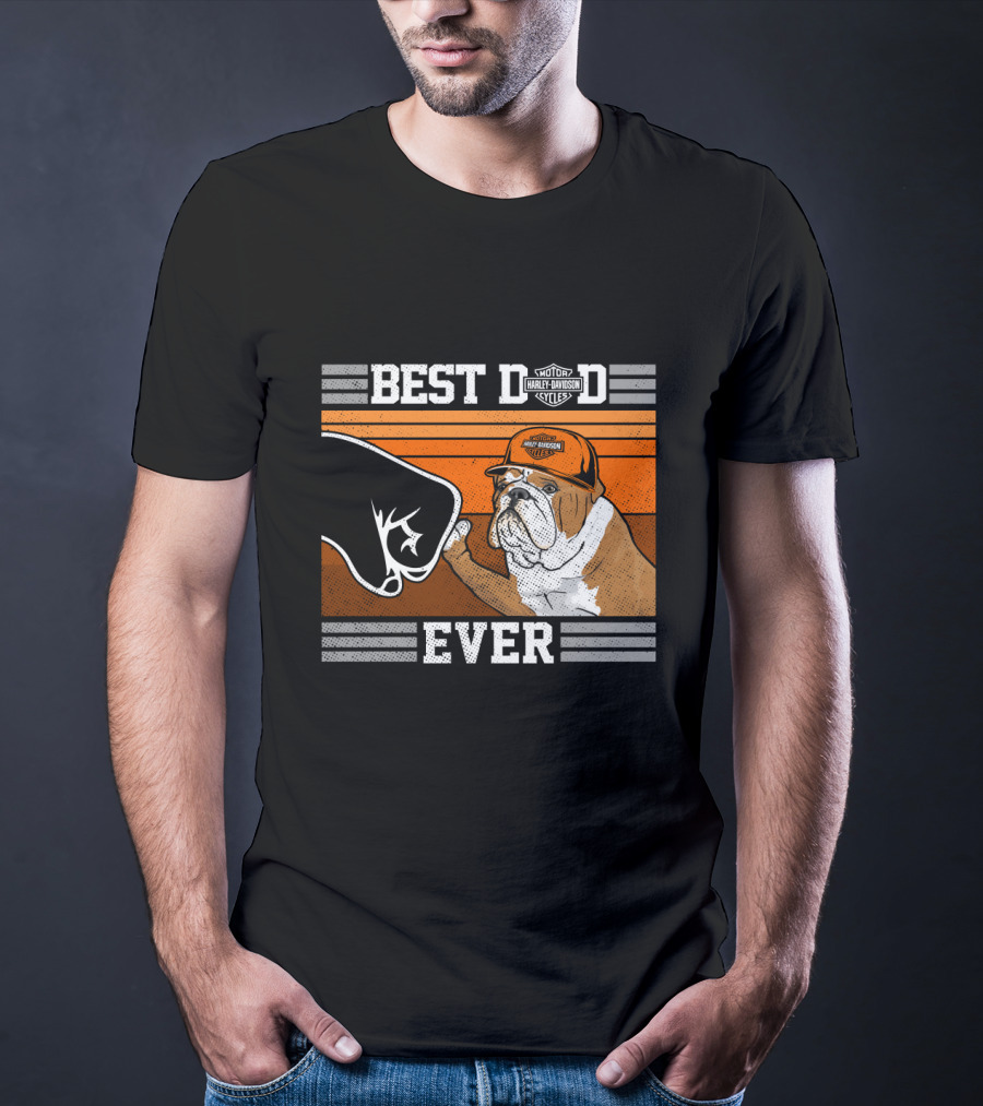 Best Dad Ever Bulldog Harley Davidson Motorcycles T-Shirt