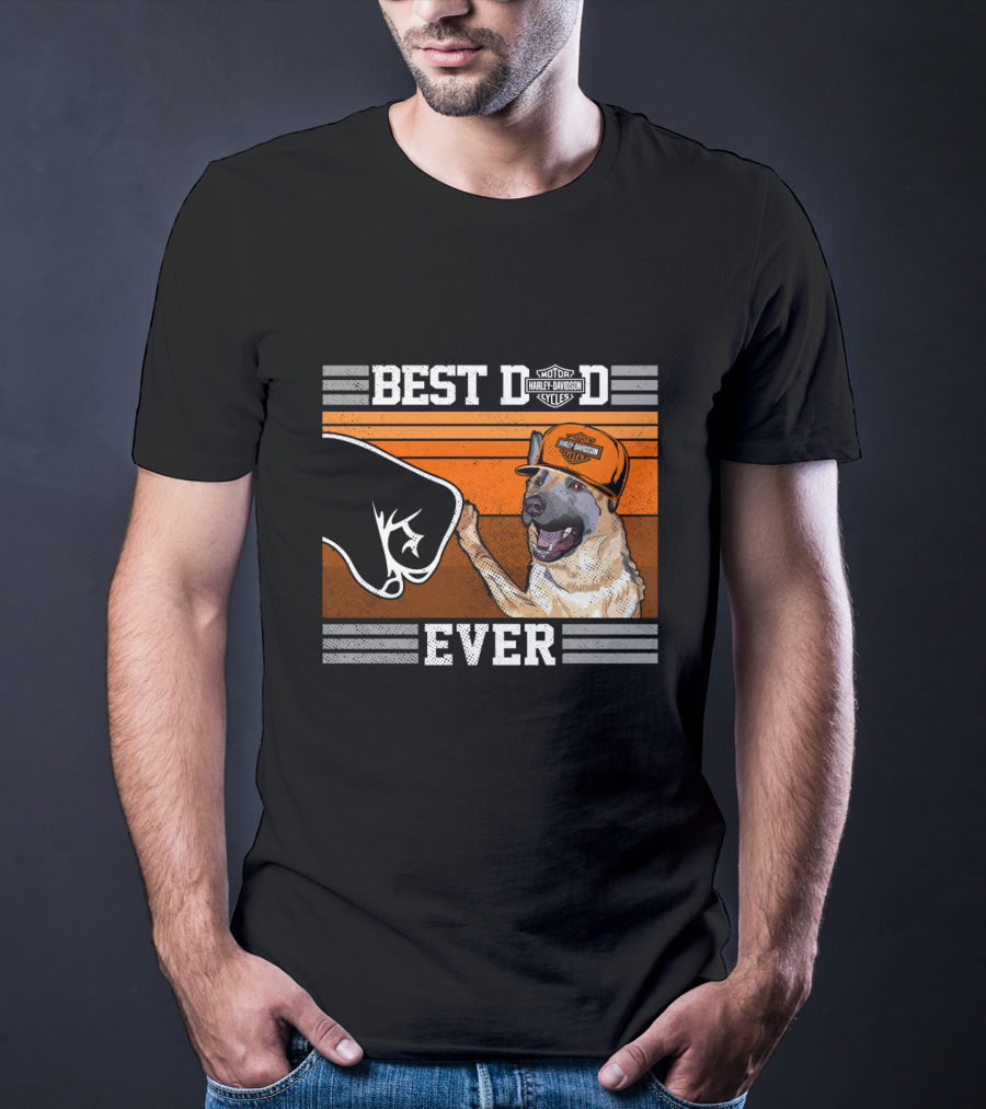 Best Dad Ever Harley Davidson German Shepherd Fist Bump T-Shirt