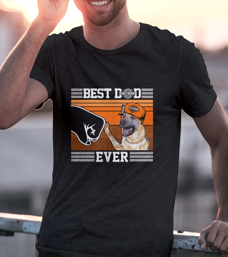 Best Dad Ever Harley Davidson German Shepherd Fist Bump T-Shirt