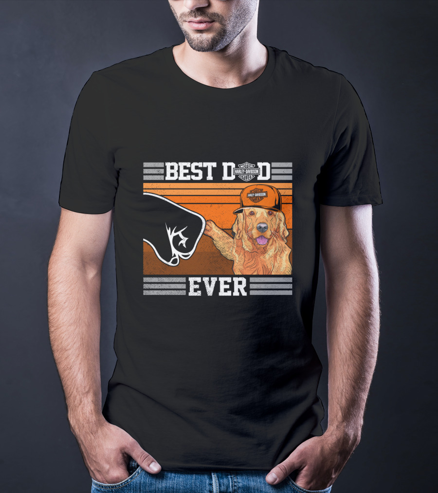 Best Dad Ever Motor Harley Davidson Cycles Golden Retriever Hat Fist Bump T-Shirt