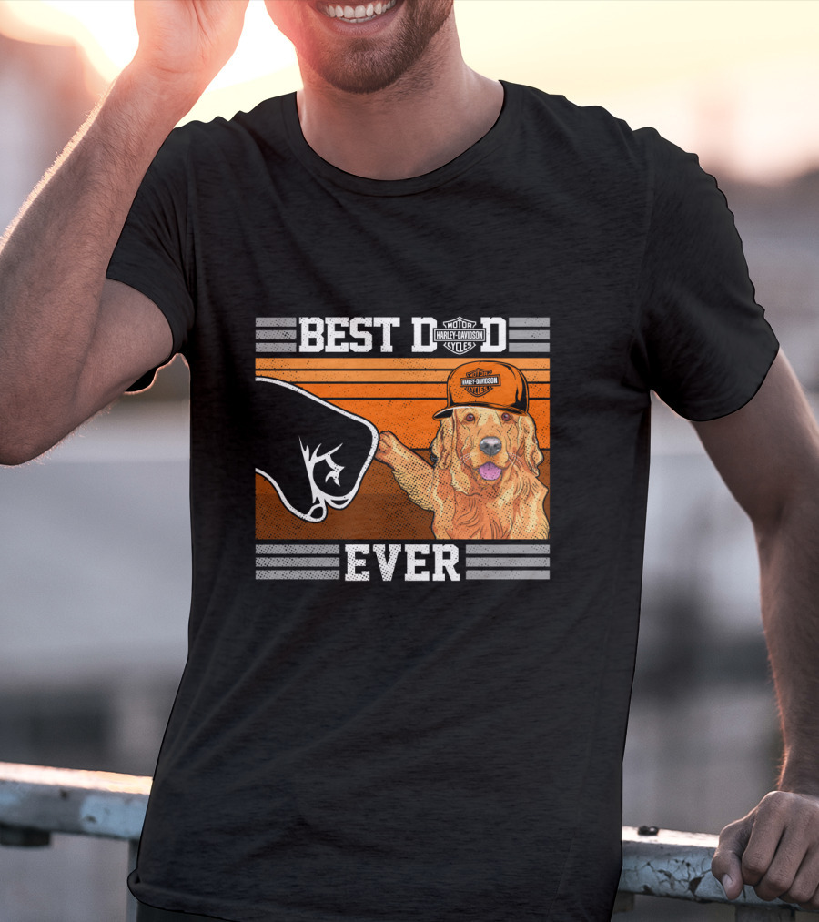 Best Dad Ever Motor Harley Davidson Cycles Golden Retriever Hat Fist Bump T-Shirt