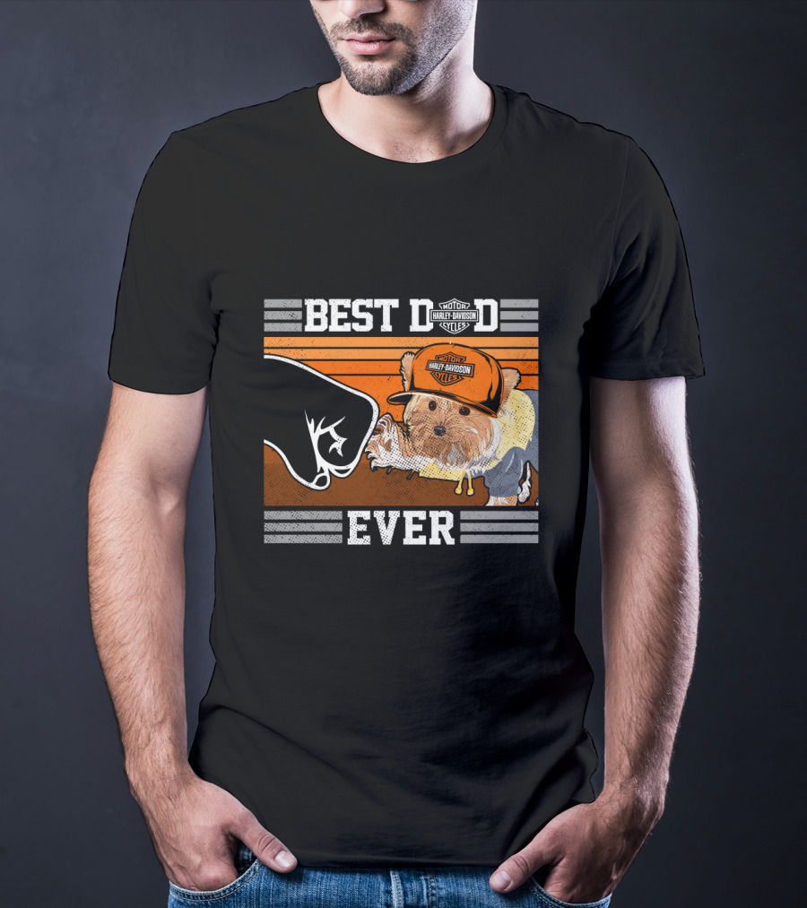 Best Dad Ever Motor Harley Davidson Cycles Yorkshire Terrier T-Shirt