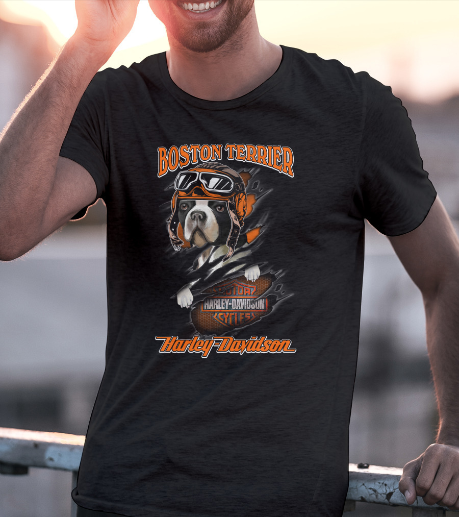 Boston Terrier Harley Davidson Motorcycle Goggles T-Shirt