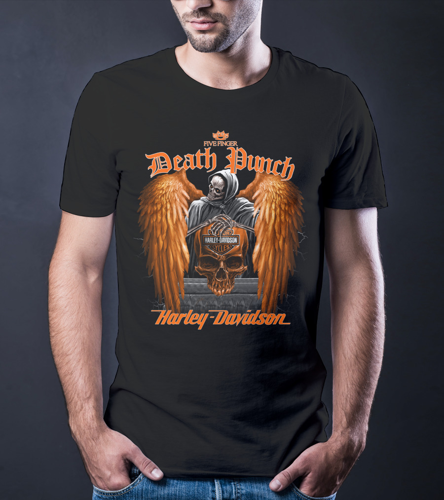Five Finger Death Punch Skull With Wings Harley Davidson Cycles T-Shirt