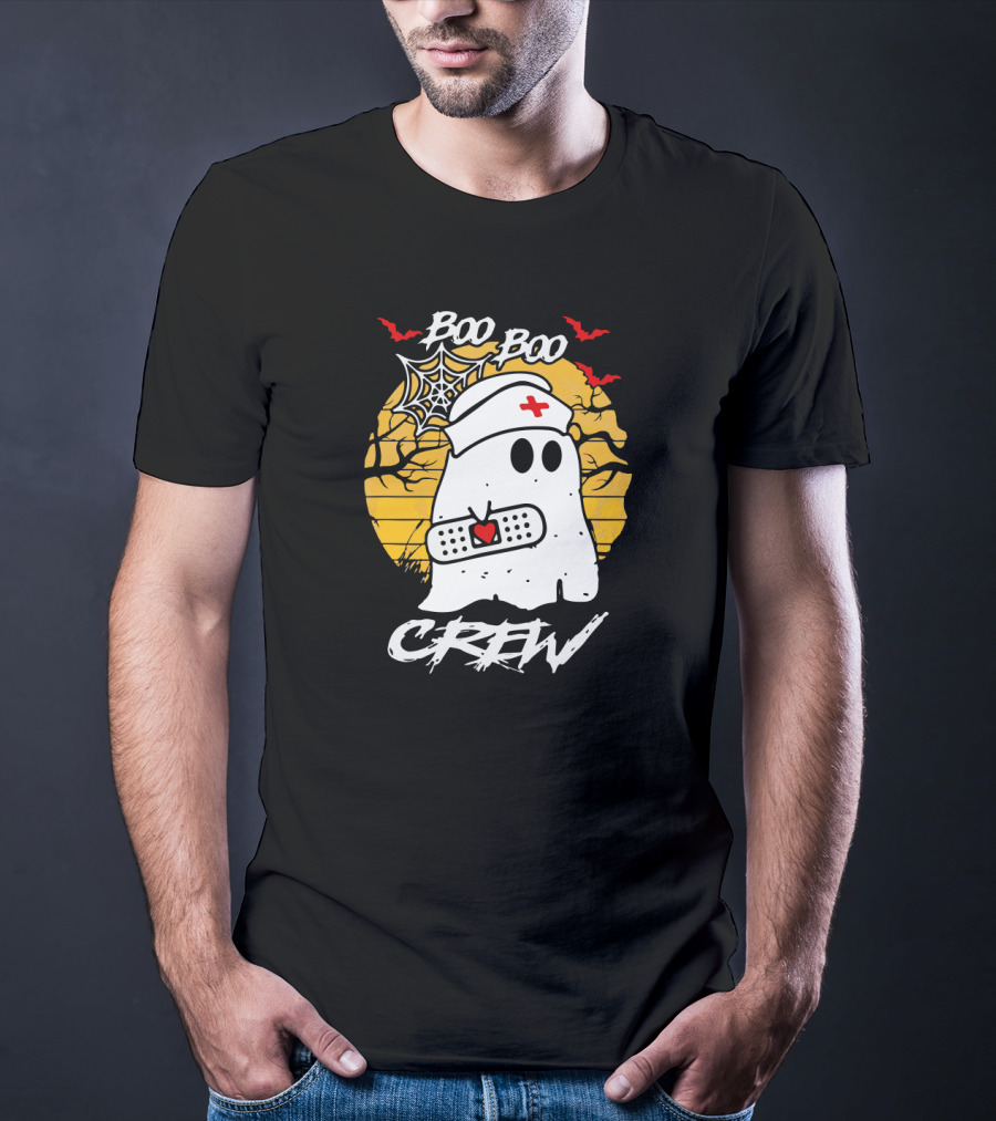 Boo Boo Crew Ghost Nurse Halloween Ghost Bandage Spider Web Bats T-Shirt