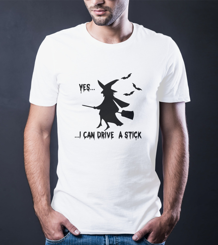 Yes I Can Drive A Stick Witch Silhouette With Bats T-Shirt
