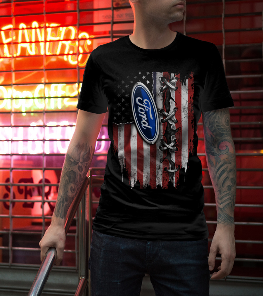 Ford American Flag Distressed Laced T-Shirt