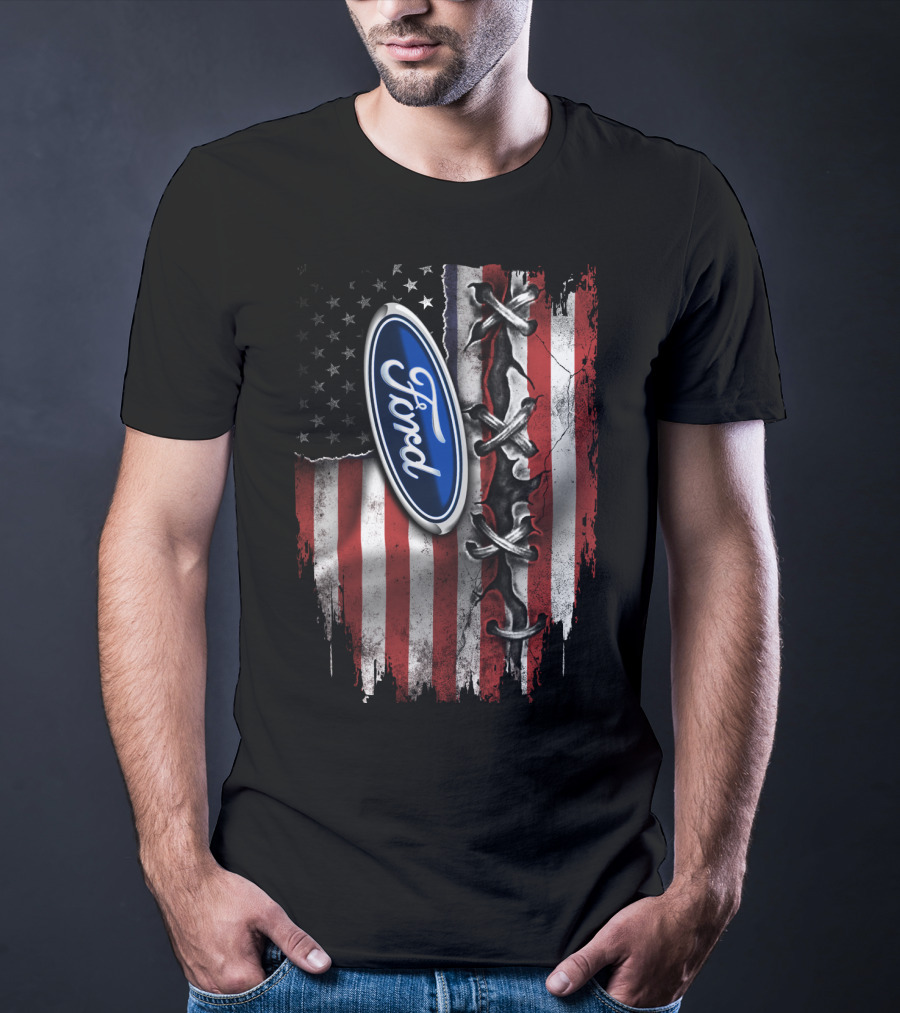 Ford American Flag Distressed Laced T-Shirt
