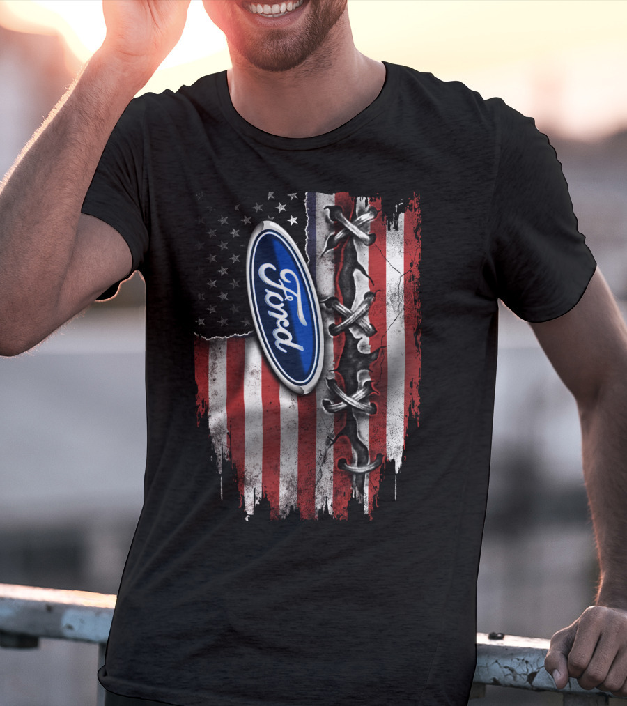 Ford American Flag Distressed Laced T-Shirt