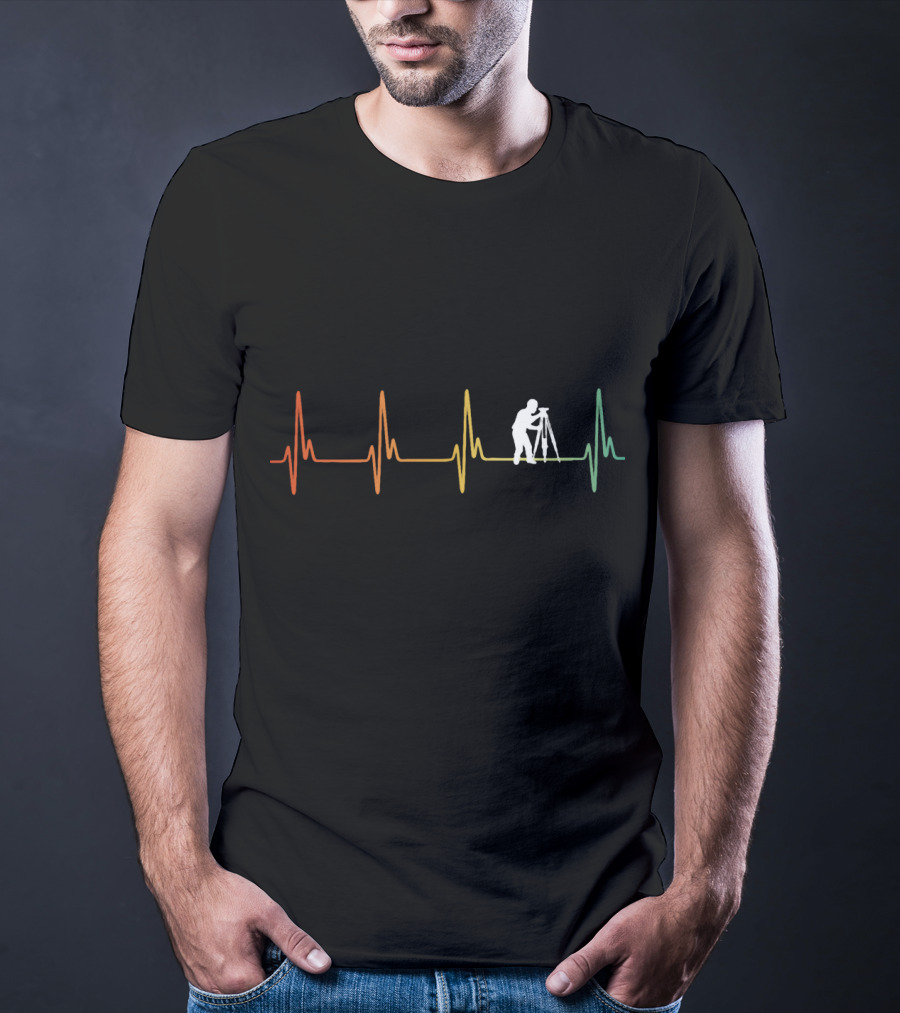 Surveyor Silhouette On Heartbeat Line Retro Engineering T-Shirt