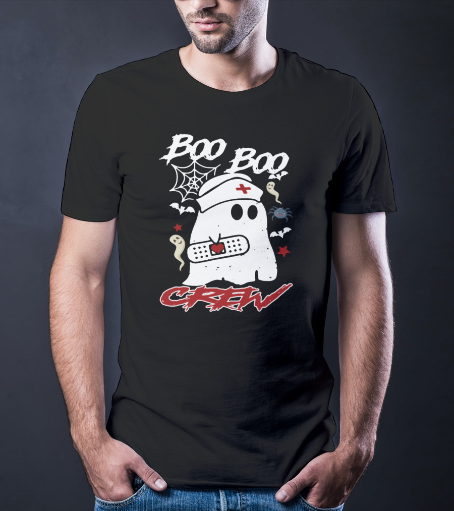 Boo Boo Crew Ghost Nurse Costume Spider Bats Halloween T-Shirt