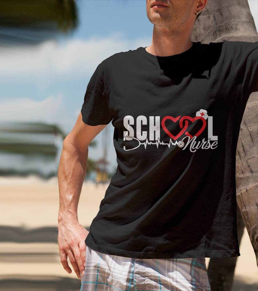 SCHOOL LOVE Nurse Stethoscope Heart And Hat T-Shirt