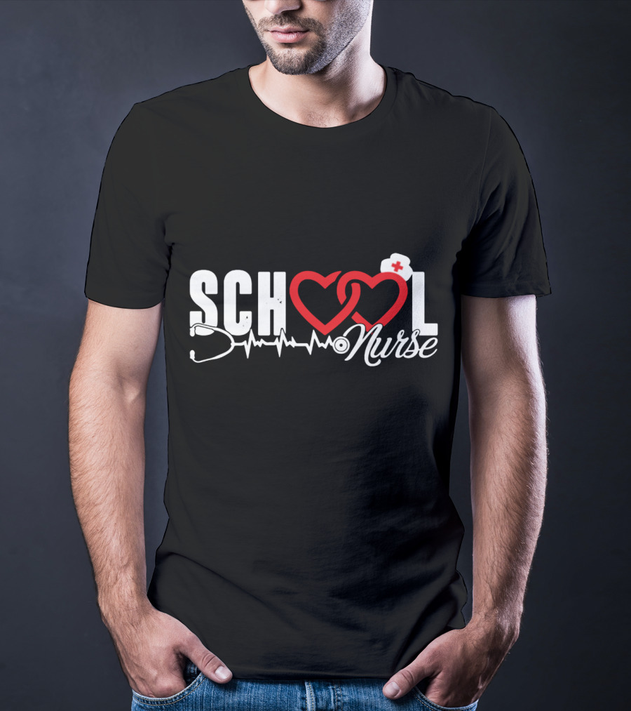 SCHOOL LOVE Nurse Stethoscope Heart And Hat T-Shirt