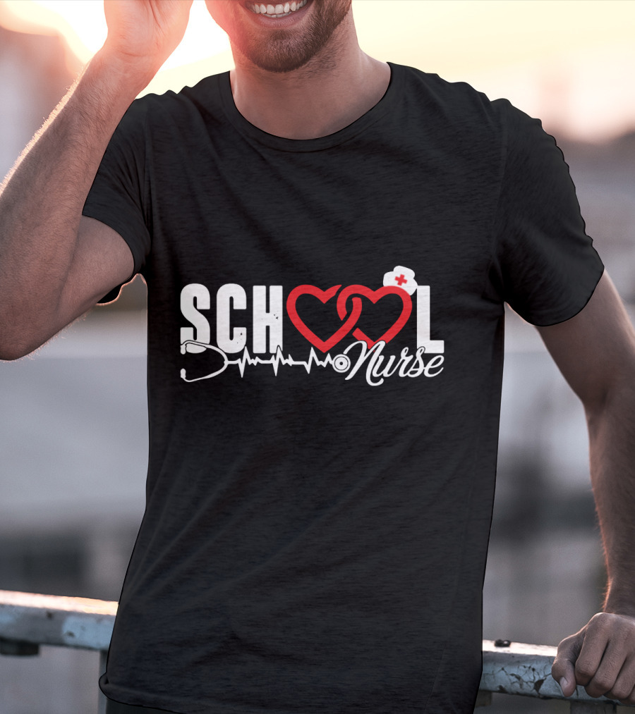 SCHOOL LOVE Nurse Stethoscope Heart And Hat T-Shirt