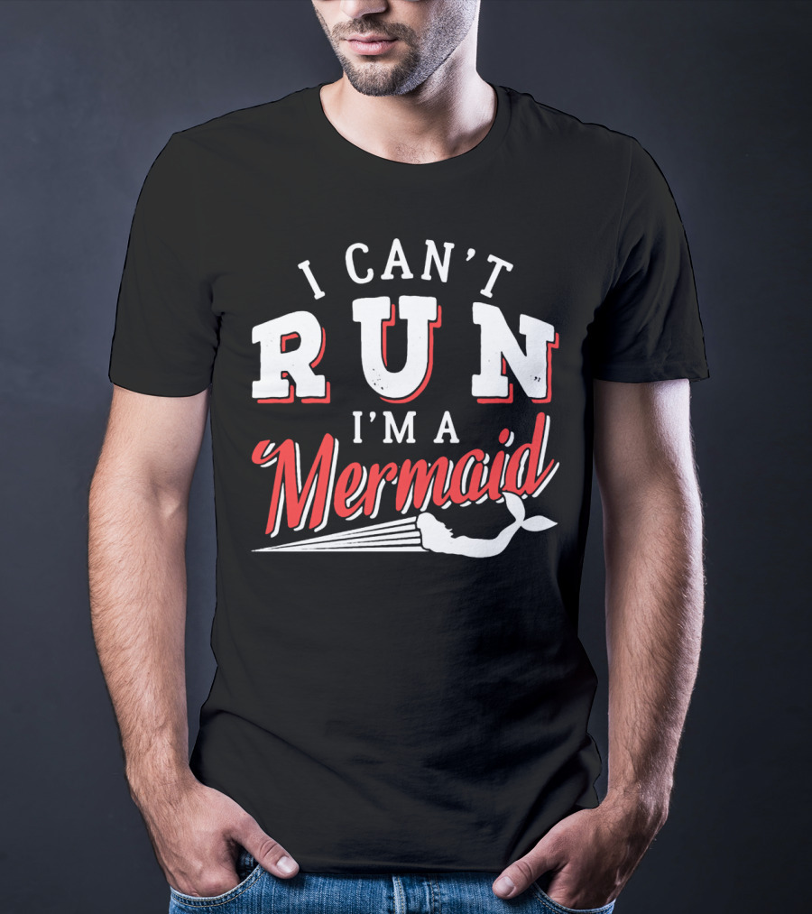 I Can't Run I'm A Mermaid Women's Fashion Text White Red Mermaid Tail T-Shirt