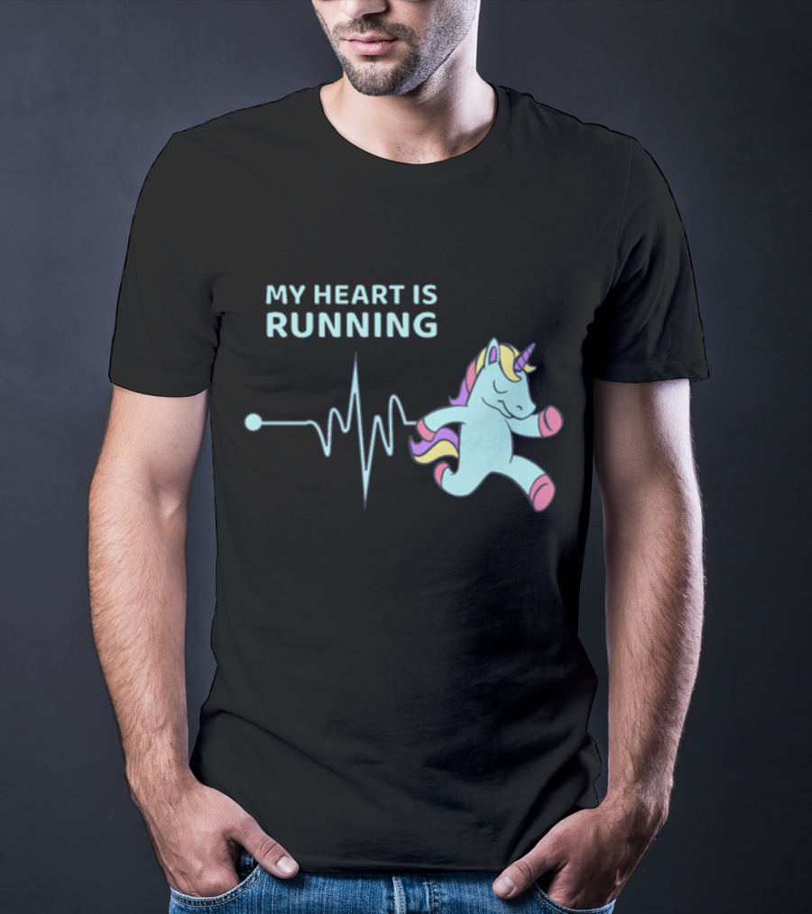 My Heart Is Running Unicorn Jogging Heartbeat Sport Kawaii T-Shirt