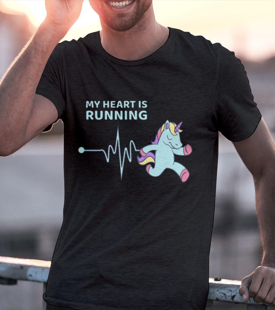 My Heart Is Running Unicorn Jogging Heartbeat Sport Kawaii T-Shirt