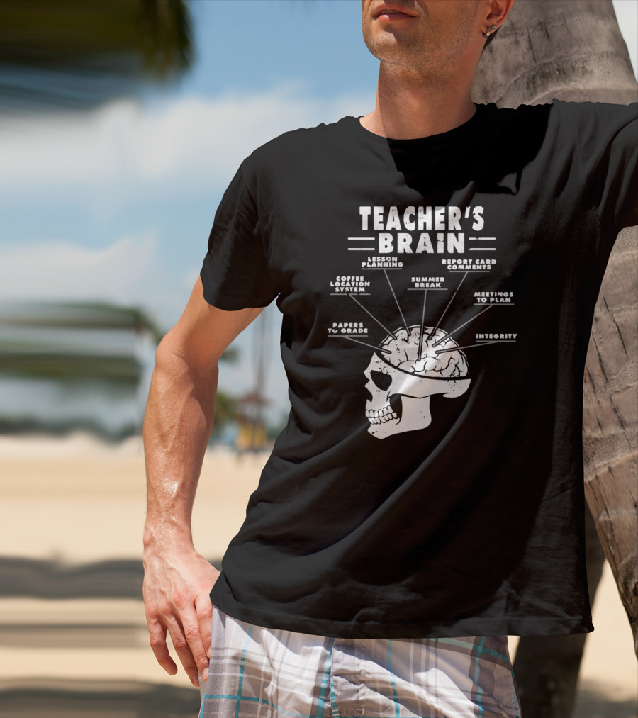 Teacher's Brain Funny Teacher Lesson Planning Report Card Comments Coffee Location System Summer Break Meetings To Plan Papers To Grade Integrity T-Shirt