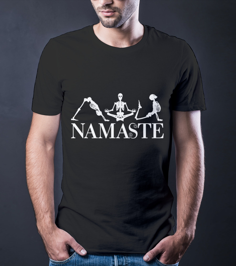 Halloween Skeleton Yoga Namaste Meditating Poses T-Shirt