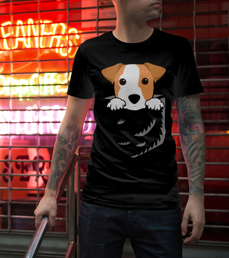 Adorable Jack Russell Terrier In Pocket Looking Out T-Shirt