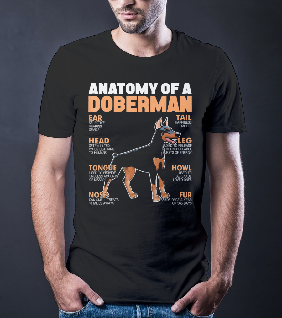 Anatomy Of A Doberman Ear Head Tongue Nose Tail Leg Howl Fur T-Shirt