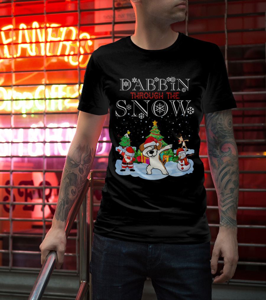 Dabbin Through The Snow Beagles Jack Russell Dog Christmas Scene T-Shirt
