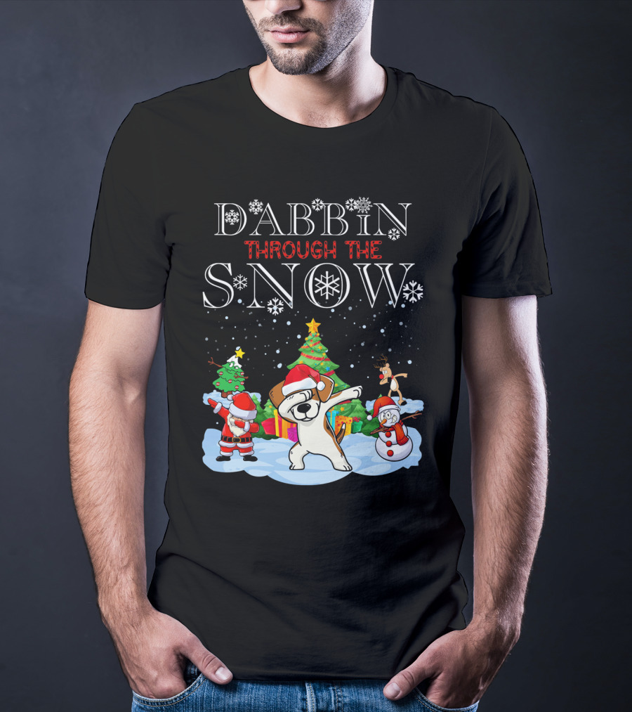 Dabbin Through The Snow Beagles Jack Russell Dog Christmas Scene T-Shirt