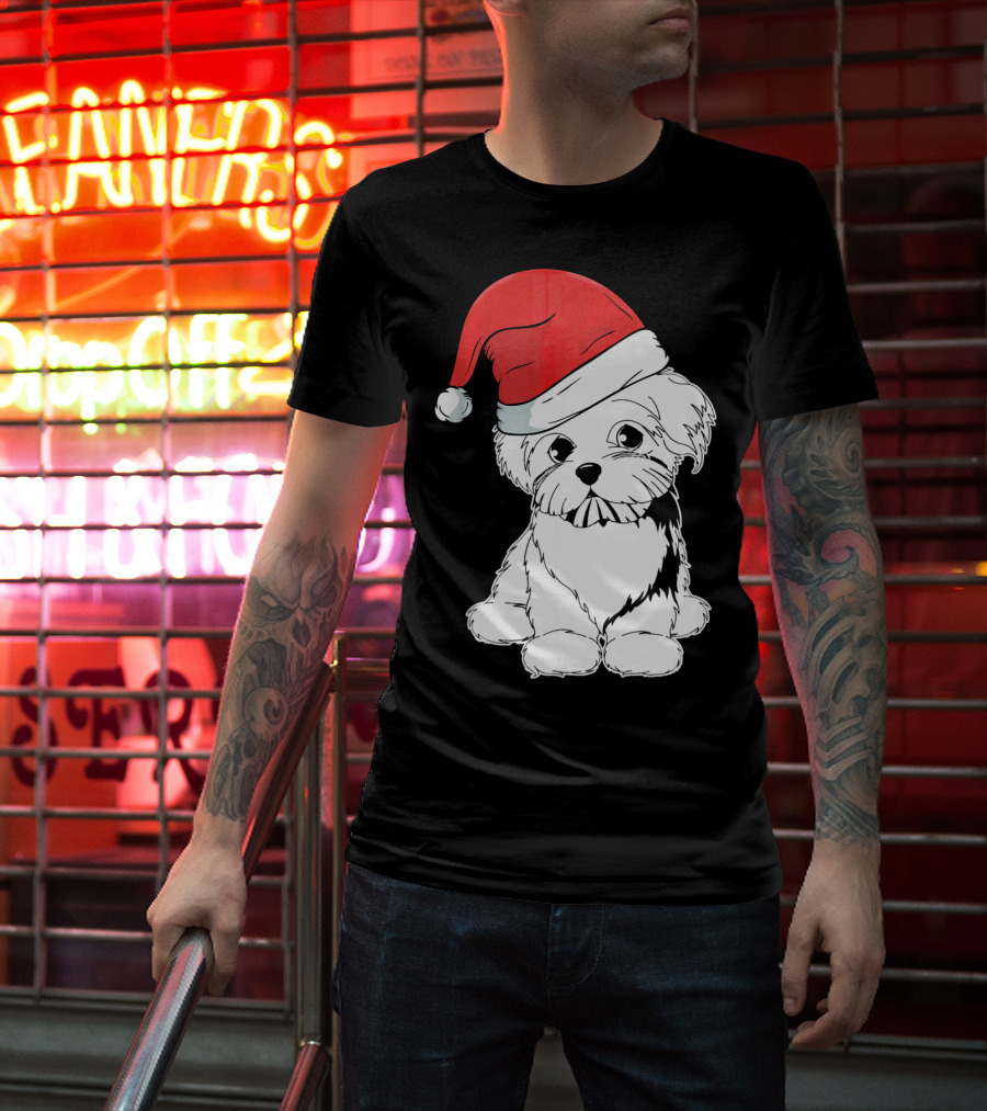 Best Christmas Maltese Santa Hat T-Shirt