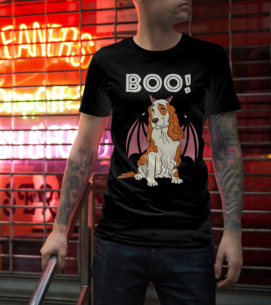 Boo Cocker Spaniel With Bat Wings Halloween T-Shirt