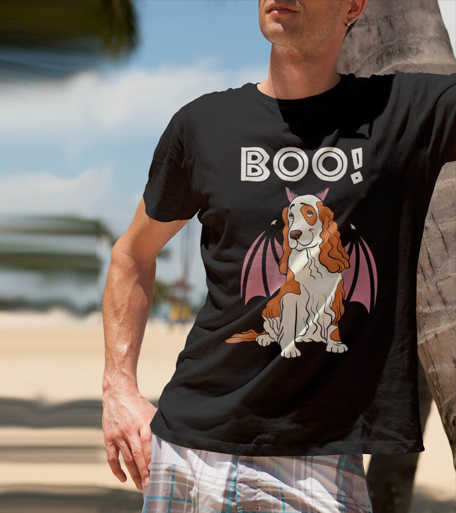 Boo Cocker Spaniel With Bat Wings Halloween T-Shirt