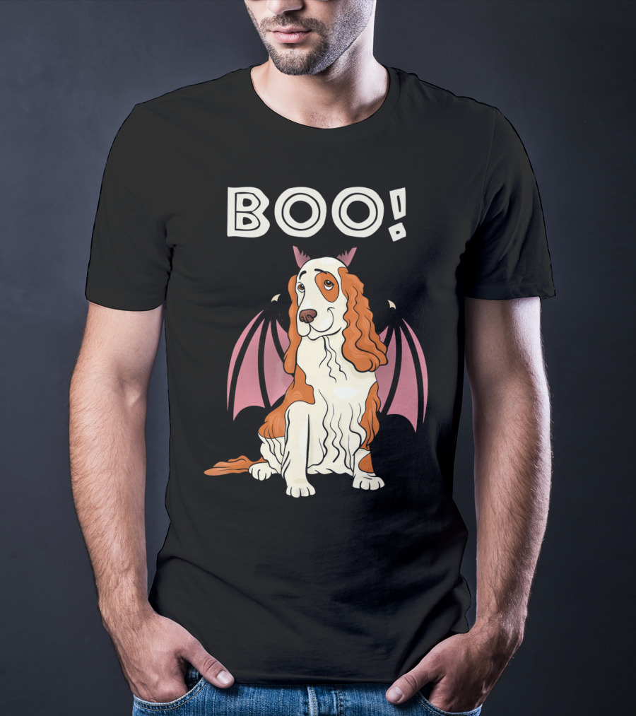 Boo Cocker Spaniel With Bat Wings Halloween T-Shirt