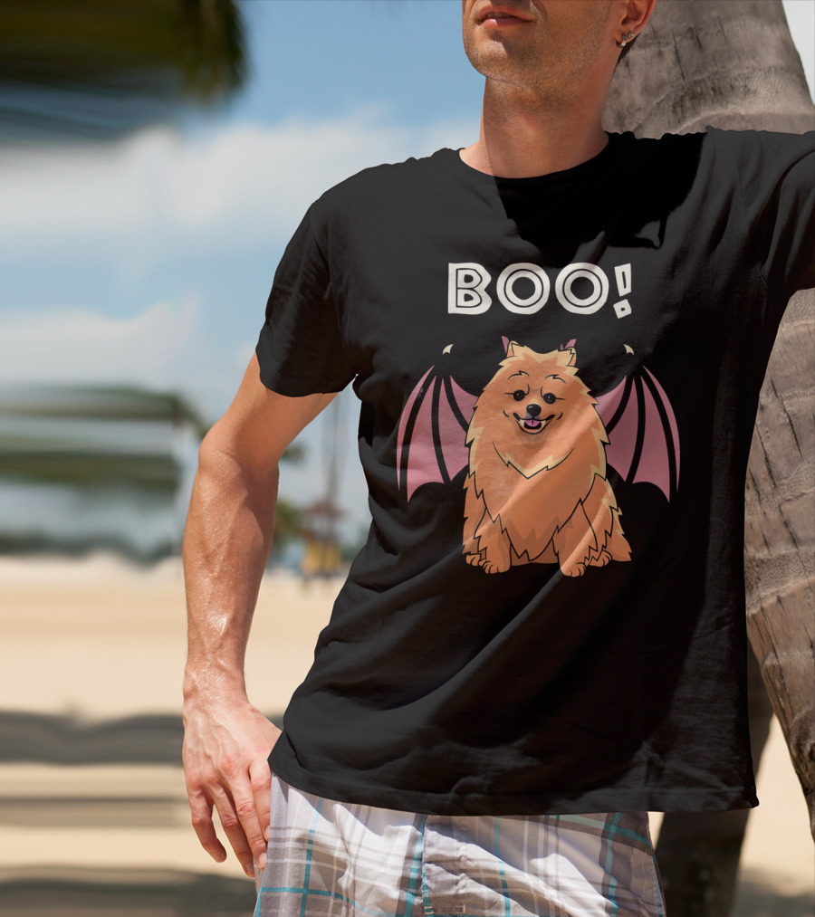 BOO Pomeranian With Bat Wings Halloween T-Shirt