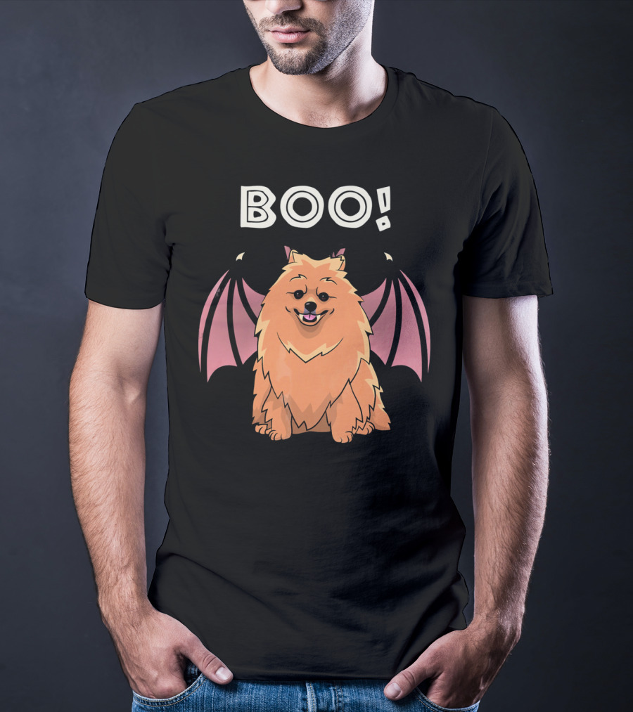 BOO Pomeranian With Bat Wings Halloween T-Shirt