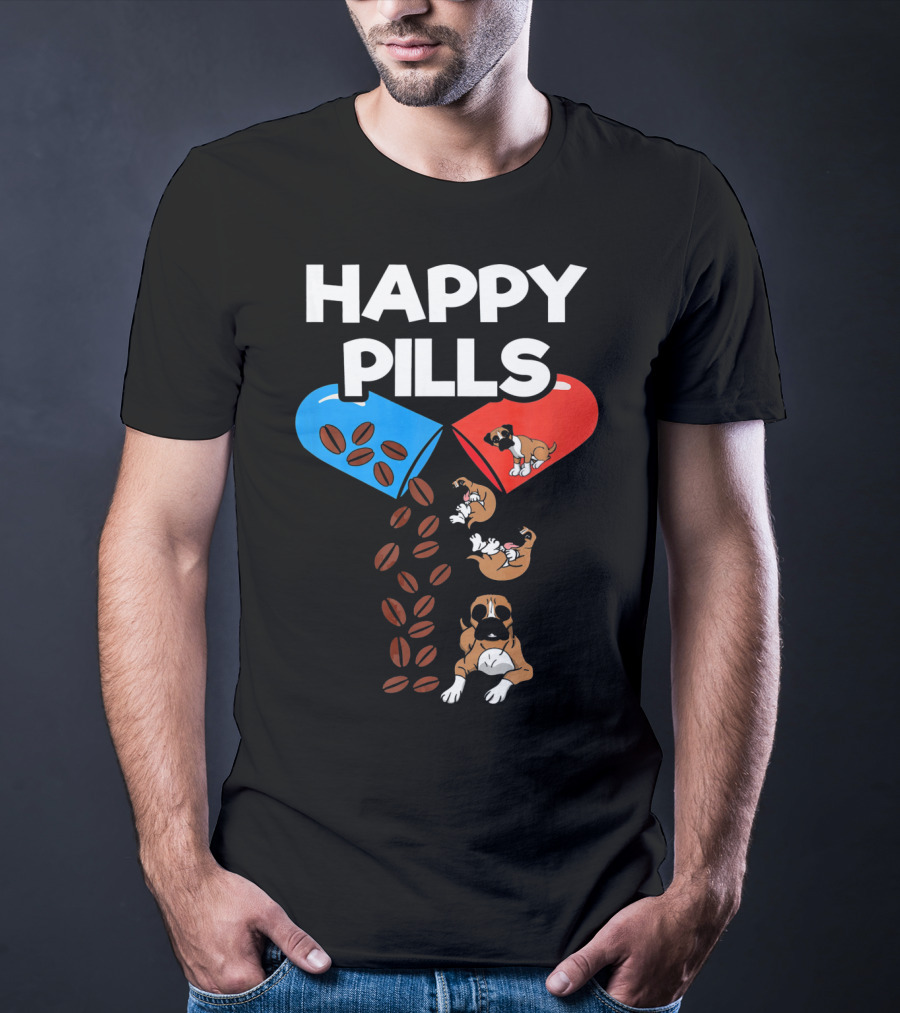 Happy Pills Boxer Dog Coffee Love T-Shirt