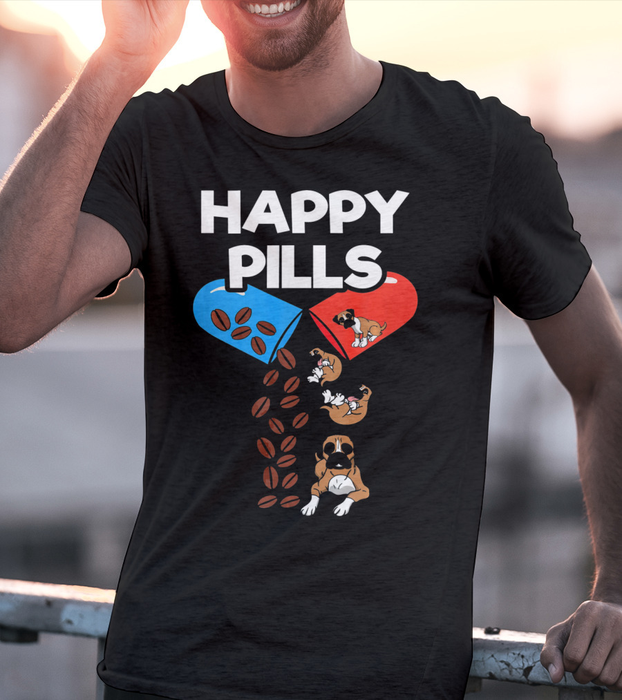 Happy Pills Boxer Dog Coffee Love T-Shirt