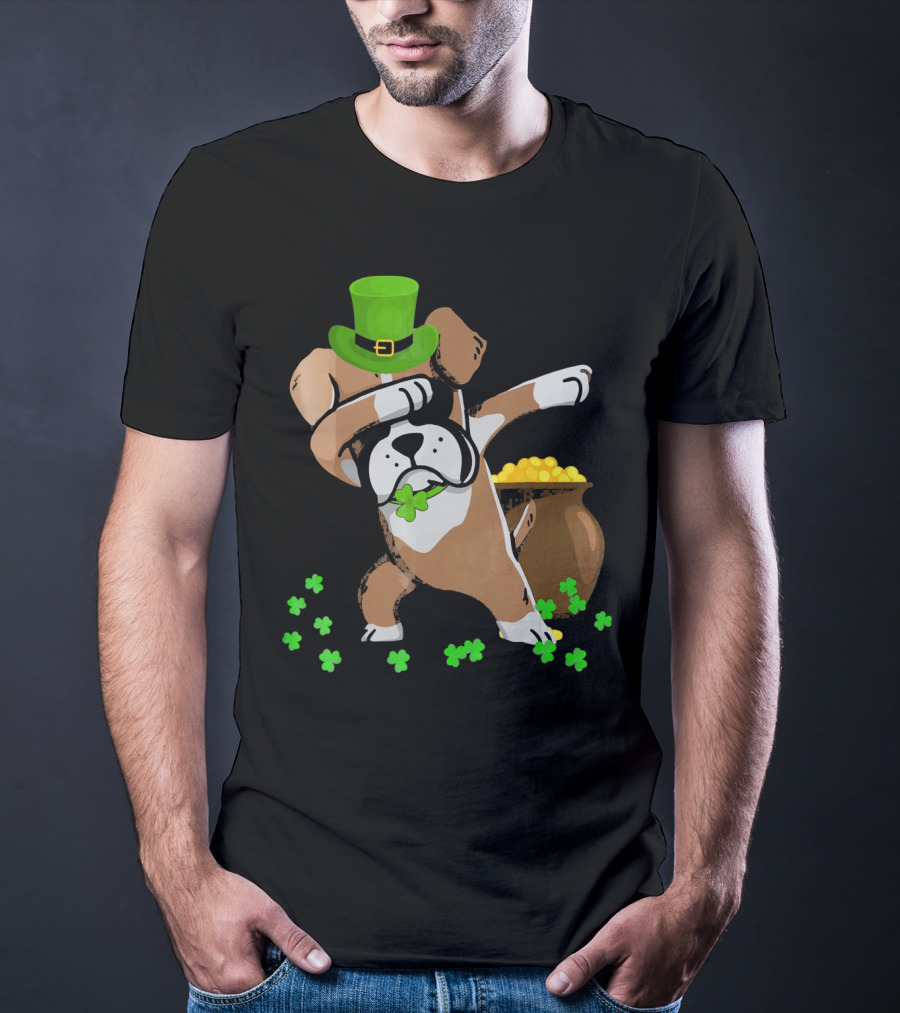 Boxer Dabbing St Patricks Day Dog With Leprechaun Hat And Pot Of Gold T-Shirt