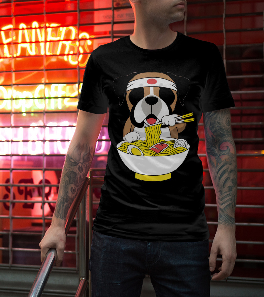 Boxer Dog Eating Japanese Ramen With Chopsticks In Funny T-Shirt