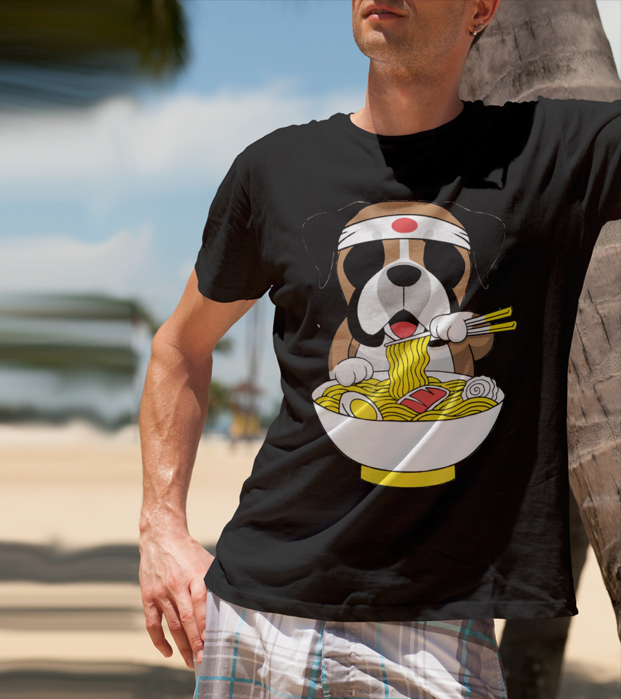 Boxer Dog Eating Japanese Ramen With Chopsticks In Funny T-Shirt