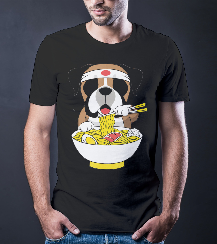 Boxer Dog Eating Japanese Ramen With Chopsticks In Funny T-Shirt
