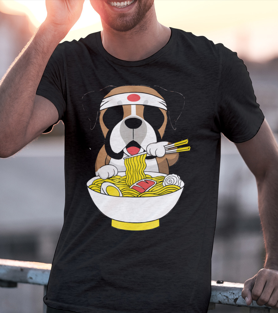 Boxer Dog Eating Japanese Ramen With Chopsticks In Funny T-Shirt