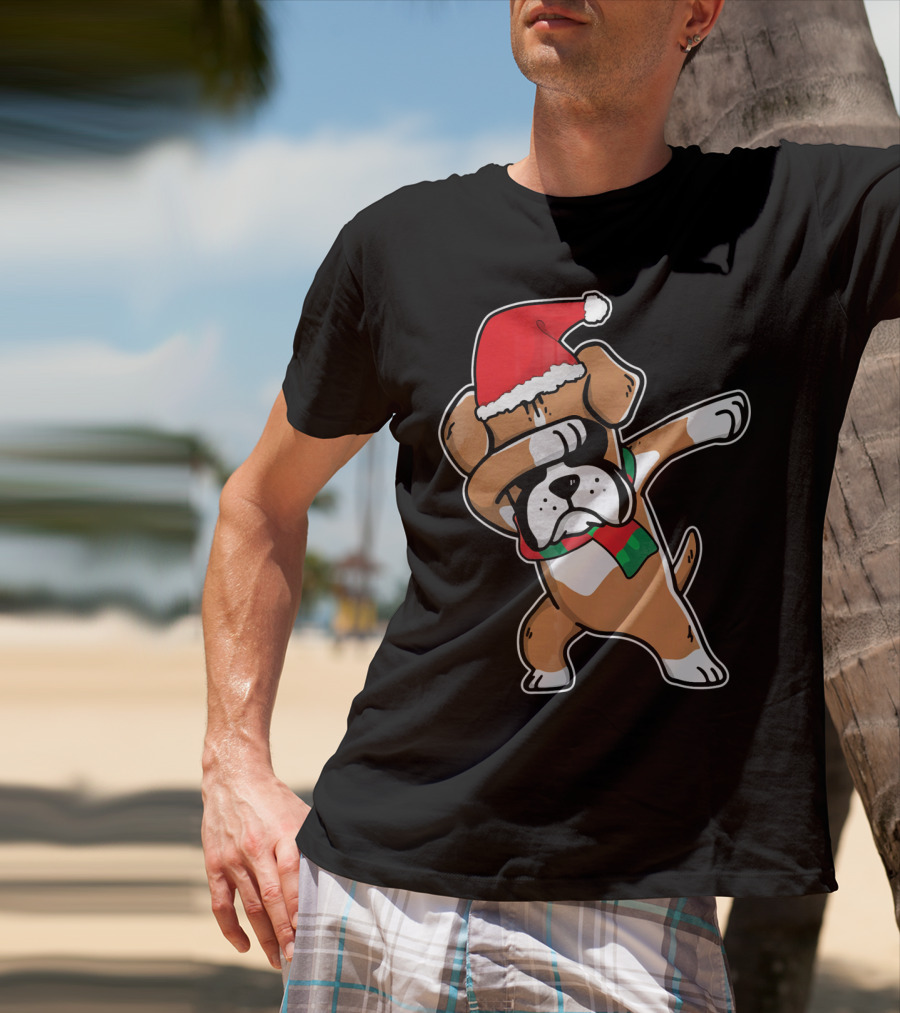 Santa Claus Boxer Dog Dabbing Dance Hip Hop Christmas T-Shirt