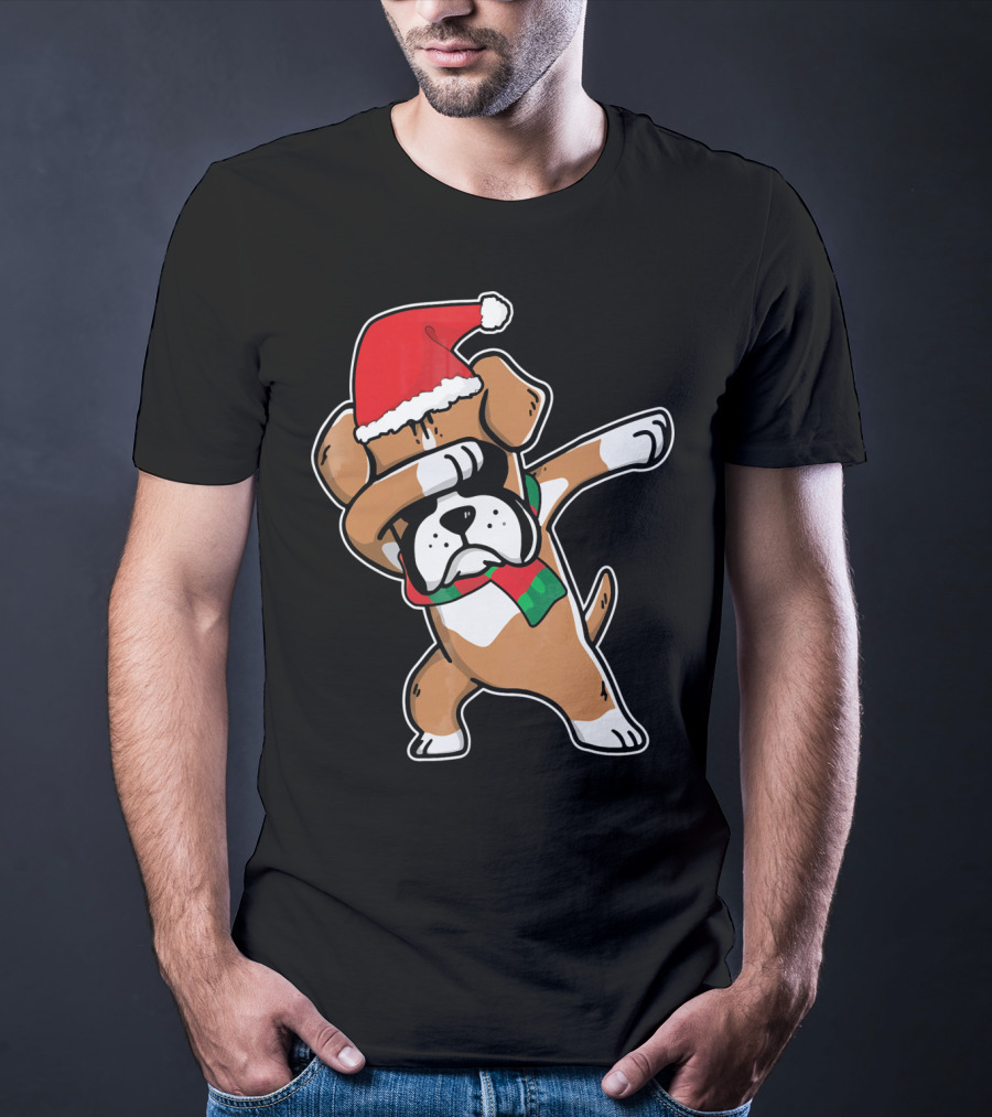 Santa Claus Boxer Dog Dabbing Dance Hip Hop Christmas T-Shirt
