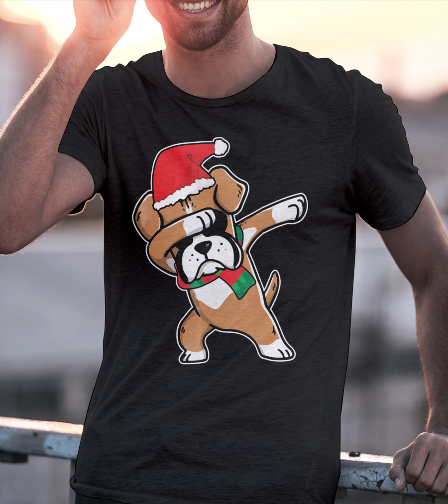 Santa Claus Boxer Dog Dabbing Dance Hip Hop Christmas T-Shirt