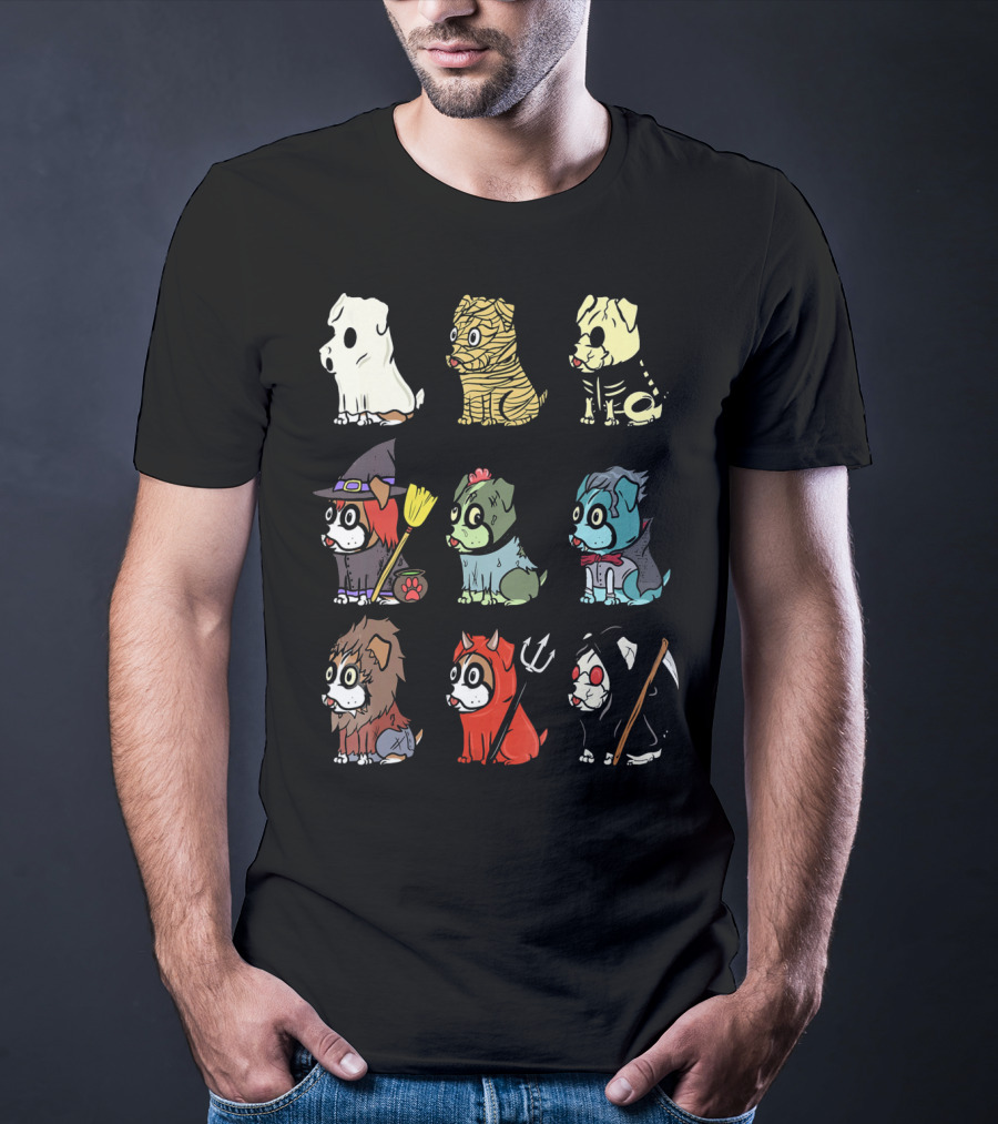 Spooky Boxer Dog Halloween Costumes Ghost Mummy Zombie Witch Werewolf Devil Grim Reaper T-Shirt