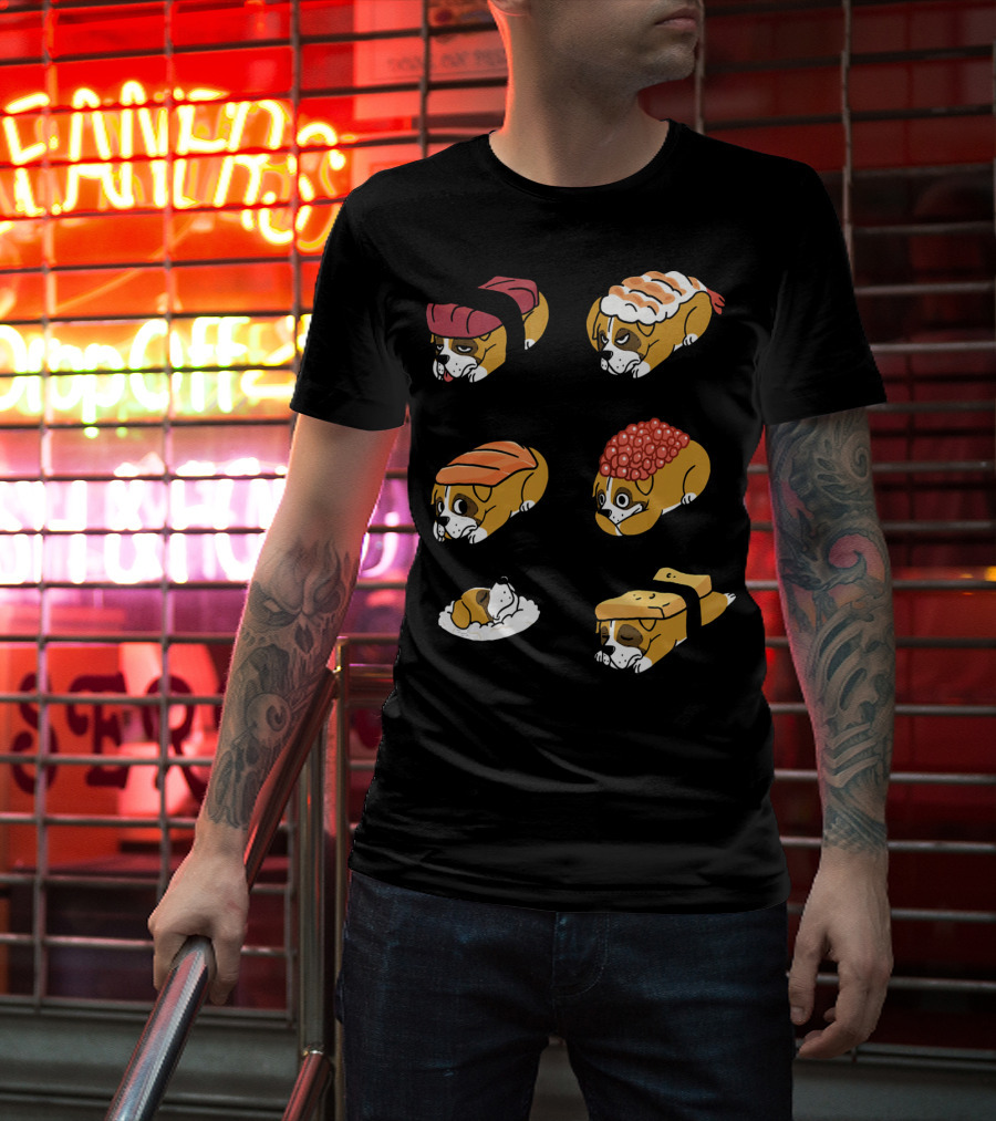 Boxer Dog Nigiri Sushi Funny Dog Boxer Sushi Roll Humor Nigiri Boxer Pups Sushi Styled Boxer Dogs T-Shirt