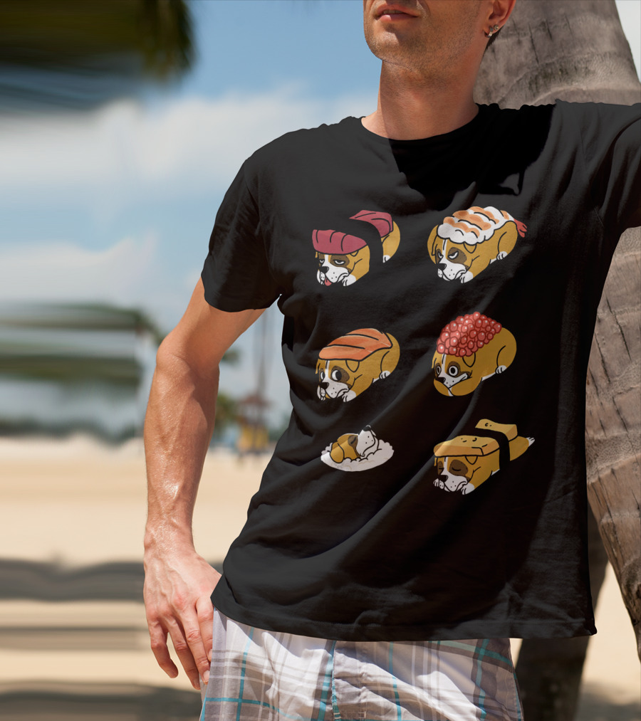 Boxer Dog Nigiri Sushi Funny Dog Boxer Sushi Roll Humor Nigiri Boxer Pups Sushi Styled Boxer Dogs T-Shirt