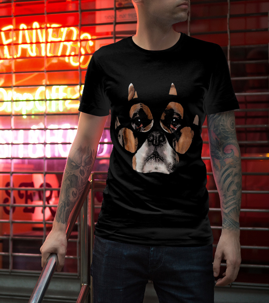 Boxer Dog Face Inside Paw Prints T-Shirt